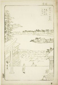 Pociągnij widok l i p z Yushima Tenjin Shline (Yushima Tenjin Sakaue Tembo), z serii „Ridge dred fan net s views of Edo (Sto widoków Edo)” autorstwa Utagawa Hiroshige