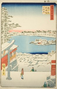 Pociągnij widok l i p z Yushima Tenjin Shline (Yushima Tenjin Sakaue Tembo), z serii „Ridge dre d fa net s widoki Edo (Sto słynnych widoków Edo)” autorstwa Utagawa Hiroshige