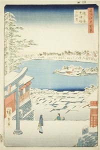 Pociągnij widok l i p z Yushima Tenjin Shline (Yushima Tenjin Sakaue Tembo), z serii „Ridge dre d fa net s widoki Edo (Sto słynnych widoków Edo)” autorstwa Utagawa Hiroshige
