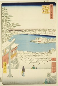 Pociągnij widok l i p z Yushima Tenjin Shline (Yushima Tenjin Sakaue Tembo), z serii „Ridge dred fan net s views of Edo (Sto widoków Edo)” autorstwa Utagawa Hiroshige