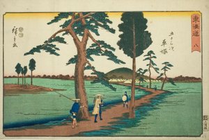 Hiratsuka – z. 8, z serii „pięćdziesiąt trzy dźwięki Stachi s stopnia miejskiego (stopień miejski obok głównej góry)” autorstwa Utagawa Hiroshige