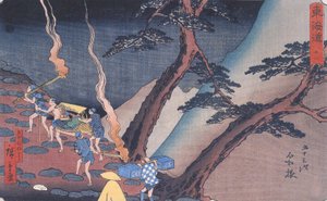 Hiroshige Podróżnicy na górskiej ścieżce nocą 2 autorstwa Utagawa Hiroshige