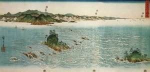 Hiroshige, Wiry na skalistym wybrzeżu autorstwa Utagawa Hiroshige