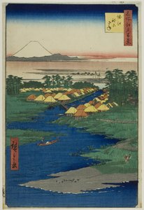 Horie i Nekozane, z serii "Sto słynnych widoków Edo (Meisho Edo hyakkei)". autorstwa Utagawa Hiroshige