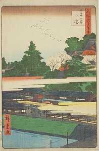 Ichigaya Hachiman Shrine (Ichigaya Hachiman), nr 41 z serii "One Hundred Famous Views of Edo (Meisho Edo hyakkei)". autorstwa Utagawa Hiroshige