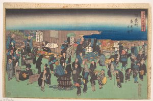 Wieczorny targ w mieście Junkei autorstwa Utagawa Hiroshige