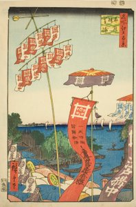 Most Kanasugi w Shibaura (Most Kanasugi Shibaura), z serii „Ridge dre d Fa net s Views of Edo (Sto słynnych widoków Edo)” autorstwa Utagawa Hiroshige