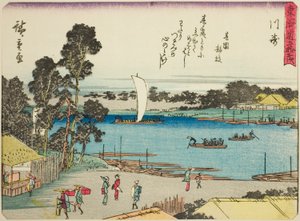 Kawasaki, from the series "Fifty-three Stations of the Tokaido (Tokaido gojusan tsugi)," also known as the Tokaido with Poem (Kyoka iri Tokaido) autorstwa Utagawa Hiroshige