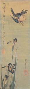 Zimorodek przelatujący nad irysem autorstwa Utagawa Hiroshige