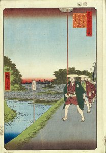 Wzgórze Kinokuni i odległy widok na Akasaka i staw Tameike Sto słynnych widoków Edo, 1856-1858 autorstwa Utagawa Hiroshige