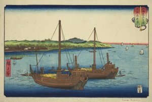 Kisarazu w prowincji Kazusa (Kazusa Kisarazu), z serii „Mecze zapaśnicze między górami a morzami (Sankai mitate zumo)” autorstwa Utagawa Hiroshige