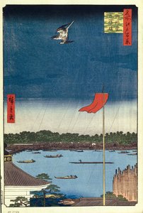Komakata Hall i Azuma Bridge Sto słynnych widoków Edo, 1856-1858 autorstwa Utagawa Hiroshige