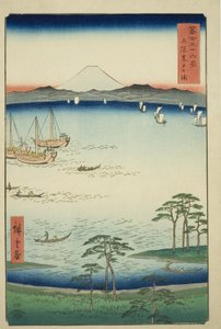 Zatoka Kurodo w prowincji Kazusa (Kazusa Kurodo no ura), z serii „Trzydzieści sześć widoków góry Fuji (Fuji sanjurokkei)” autorstwa Utagawa Hiroshige