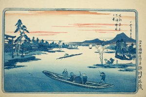 Późna wiosna w Massaki (Massaki boshun no kei), z cyklu „Słynne widoki na wschodnią stolicę (Toto meisho)” autorstwa Utagawa Hiroshige