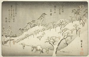 Asukayama (Evening snow of Asukayama), z serii „Angielski członek Te Environs of Edo (jeden z Ośmiu Widoków Banku Edo)” autorstwa Utagawa Hiroshige