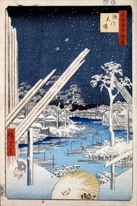 Składy drewna w Fukagawa Sto słynnych widoków Edo, 1856-1858. autorstwa Utagawa Hiroshige