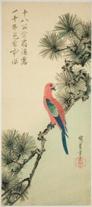 Ara na gałęzi sosny autorstwa Utagawa Hiroshige