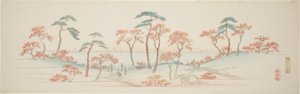 Klony w świątyni Kaianji (Kaianji koyo), z serii bez tytułu słynnych widoków na przedmieścia Edo autorstwa Utagawa Hiroshige