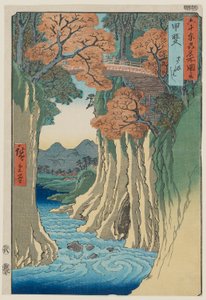 Monkey Bridge w prowincji Kai (Saru hashi Kai): Słynne widoki 60 nieparzystych prowincji, nr 13 autorstwa Utagawa Hiroshige