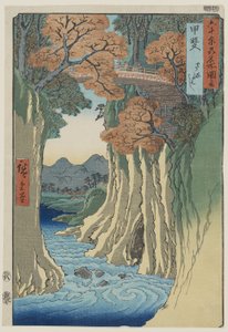 Monkey Bridge w prowincji Kai z cyklu Rokuju-yoshu Meisho zue (Słynne miejsca z 60 i innych prowincji), wyd. 1853 (kolorowy drzeworyt)