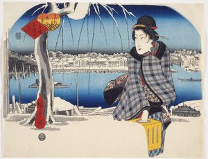 Księżyc po śniegu w Rygoku z cyklu Trzy widoki śniegu w słynnych miejscach wschodniej stolicy, ok. 1840 r. (kolorowy drzeworyt)