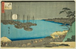 Również w Takanawa (z Takanawą), z serii „Trzy widoki członka sieci Pa s Edo (trzy długie widoki Edo)”. autorstwa Utagawa Hiroshige