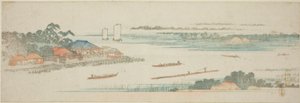 Usta rzeki Naka (Nakagawa guchi no zu), z serii bez tytułu słynnych widoków przedmieść Edo autorstwa Utagawa Hiroshige