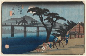 Nagakubo, nr 28, z serii Sześćdziesiąt dziewięć stacji autostrady Kisokaido, 1835-40 (drewnodruk) autorstwa Utagawa Hiroshige