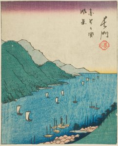 Nagato, sekcja arkusza nr. 15 z cyklu "Wycinane obrazy prowincji (Kunikuzushi harimaze zue)" autorstwa Utagawa Hiroshige