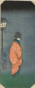 Nichomachi w Fuchu, sekcja arkusza nr. 6 z serii „Zdjęcia pięćdziesięciu trzech stacji Tokaido (Tokaido gojusan tsugi zue)” autorstwa Utagawa Hiroshige
