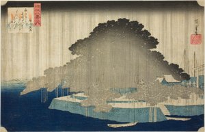 Night Line At Karasaki no Yō (Karasaki no Yō), z serii „Osiem widoków Omi (Omi Hakkei no Uchi)” autorstwa Utagawa Hiroshige
