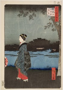 Nocny widok na kanał Sanya i wzgórze Matsuchi, z serii "100 widoków słynnych widoków Edo", 1857 (odbitka drzeworytnicza)