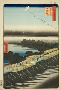 Japońska wersja obrazu k powierzchnia t, Yoshiwara (Yoshiwara Nihon Tsutsumi), z serii „Grzbiet na grzbiety d fa net s Widoki Edo (Sto słynnych widoków Edo)” autorstwa Utagawa Hiroshige
