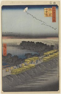 Nihon Embankment, Yoshiwara, nr 100 ze stu słynnych widoków Edo, 1857 (drzewnictwo) autorstwa Utagawa Hiroshige