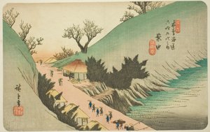 z. 16: Aka, z serii "Shi x ty-nene St a on s kisokaido" autorstwa Utagawa Hiroshige