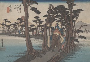 Nr 16 „Yoshiwara: Fuji po lewej” z 53 stacji Tokaido, ok. 1833