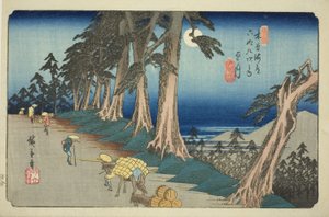 z. 26: Mochizuki, z te serie s "shi x ty ne st ta on s te kisokaid (kisokaido rokujukyu tsugi no uchi)" autorstwa Utagawa Hiroshige