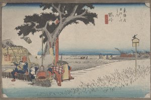 Nr 28 "Stragan z herbatą na zewnątrz w Fukuroi" Z 53 stacji Tokaido