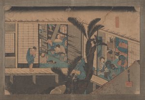 Nr 37 "Akasaka: Gospoda z usługującymi pokojówkami" Z 53 stacji Tokaido, 1833 r.