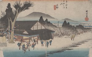 Nr 52 "Ishibe: Wioska Megawa" z 53 stacji Tokaido, ok. 1833 r.