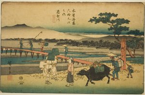z. 66: Echikawa, z serii „Shi xty-nine S ta on the kisokaid (kisokaido rokujukyutsugi no uchi)” autorstwa Utagawa Hiroshige