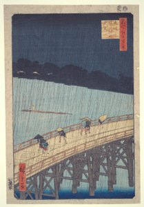 Most Ohashi, Nagły prysznic w Atake, z serii Sto słynnych widoków Edo autorstwa Utagawa Hiroshige