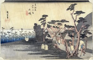 Oiso: Toraga Ame Shower, z serii „53 stacje drogi Tokaido”, 1834-35 (kolorowy drzeworyt)