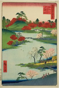 Otwarcie Tegarden w Fukagawa Hachiman Shrine (Fukagawa Hachiman Yamabiraki), z serii ws of Edo” autorstwa Utagawa Hiroshige
