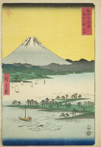 Pine Beach at Miho in Suruga Province (Suruga Miho no matsubara), from the series "Thirty-six Views of Mount Fuji (Fuji sanjurokkei)" autorstwa Utagawa Hiroshige