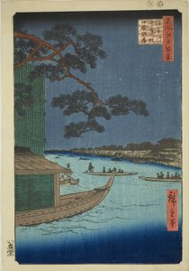 Pine f Sutto s Plan d Umaya, rzeka Asakusa (konie sosnowe obronne rzeki Asakusa i głód), sto widoków Edo)” autorstwa Utagawa Hiroshige