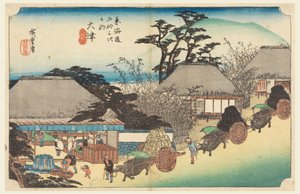 Druk Otsu Teahouse Fountain w książce The Fifty-Three Stations of the Tokaido Road (Tokaido Gojusan Tsugi-no Uchi), ok. 1834 r. autorstwa Utagawa Hiroshige