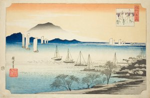Retsu r Ning Sails at Yabase (Yabase no Kihan), z serii „Osiem ws of Omi” autorstwa Utagawa Hiroshige