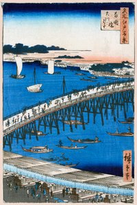 Brzeg rzeki przy moście Ryogoku Sto słynnych widoków Edo, 1856-1858. autorstwa Utagawa Hiroshige