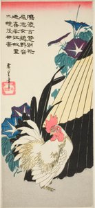 Kogut, parasol i poranne chwały autorstwa Utagawa Hiroshige